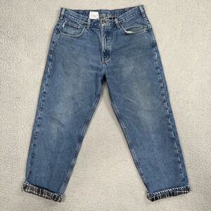 VTG Carhartt Flannel Lined Jeans Men 36x30 Blue Relaxed Fit Workwear B172 DST